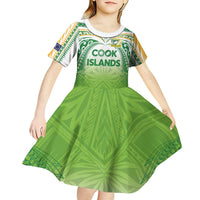Custom Cook Islands Rugby League Kid Short Sleeve Dress Tatau Tribal Motifs-Light Green Color - Polynesian Pride