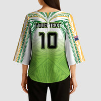 Custom Cook Islands Rugby League Kimono Sleeve Blouse Tatau Tribal Motifs-Light Green Color - Polynesian Pride