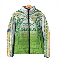 Custom Cook Islands Rugby League Padded Jacket Tatau Tribal Motifs-Light Green Color - Polynesian Pride
