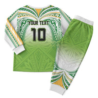 Custom Cook Islands Rugby League Christmas Pajama Set Tatau Tribal Motifs-Light Green Color - Polynesian Pride