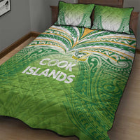 Cook Islands Rugby League Quilt Bed Set Tatau Tribal Motifs-Light Green Color - Polynesian Pride