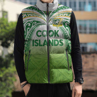 Custom Cook Islands Rugby League Sleeveless Puffer Jacket Tatau Tribal Motifs-Light Green Color - Polynesian Pride