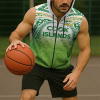 Custom Cook Islands Rugby League Sleeveless Zip Hoodie Tatau Tribal Motifs-Light Green Color - Polynesian Pride