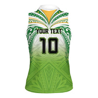 Custom Cook Islands Rugby League Women Sleeveless Polo Shirt Tatau Tribal Motifs-Light Green Color - Polynesian Pride
