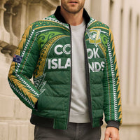 Custom Cook Islands Rugby League Bomber Puffer Jacket Tatau Tribal Motifs-Dark Green Color - Polynesian Pride