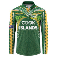 Custom Cook Islands Rugby League Button Sweatshirt Tatau Tribal Motifs-Dark Green Color - Polynesian Pride