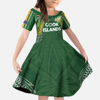 Custom Cook Islands Rugby League Family Matching Mermaid Dress and Hawaiian Shirt Tatau Tribal Motifs-Dark Green Color - Polynesian Pride