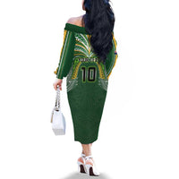 Custom Cook Islands Rugby League Family Matching Off The Shoulder Long Sleeve Dress and Hawaiian Shirt Tatau Tribal Motifs-Dark Green Color - Polynesian Pride