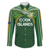 Custom Cook Islands Rugby League Family Matching Off Shoulder Maxi Dress and Hawaiian Shirt Tatau Tribal Motifs-Dark Green Color - Polynesian Pride