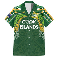 Custom Cook Islands Rugby League Family Matching Off Shoulder Short Dress and Hawaiian Shirt Tatau Tribal Motifs-Dark Green Color - Polynesian Pride