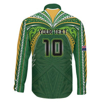 Custom Cook Islands Rugby League Family Matching Off Shoulder Short Dress and Hawaiian Shirt Tatau Tribal Motifs-Dark Green Color - Polynesian Pride