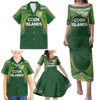 Custom Cook Islands Rugby League Family Matching Puletasi and Hawaiian Shirt Tatau Tribal Motifs-Dark Green Color - Polynesian Pride