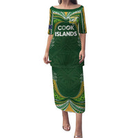 Custom Cook Islands Rugby League Family Matching Puletasi and Hawaiian Shirt Tatau Tribal Motifs-Dark Green Color - Polynesian Pride