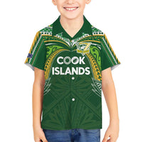 Custom Cook Islands Rugby League Kid Hawaiian Shirt Tatau Tribal Motifs-Dark Green Color - Polynesian Pride
