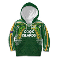 Custom Cook Islands Rugby League Kid Hoodie Tatau Tribal Motifs-Dark Green Color - Polynesian Pride