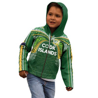 Custom Cook Islands Rugby League Kid Hoodie Tatau Tribal Motifs-Dark Green Color - Polynesian Pride