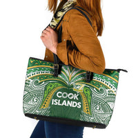 Cook Islands Rugby League Leather Tote Bag Tatau Tribal Motifs-Dark Green Color - Polynesian Pride