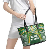 Cook Islands Rugby League Leather Tote Bag Tatau Tribal Motifs-Dark Green Color - Polynesian Pride