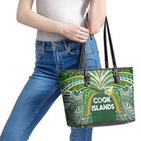 Cook Islands Rugby League Leather Tote Bag Tatau Tribal Motifs-Dark Green Color - Polynesian Pride