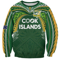 Custom Cook Islands Rugby League Sweatshirt Tatau Tribal Motifs-Dark Green Color - Polynesian Pride