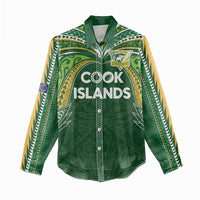 Custom Cook Islands Rugby League Women Casual Shirt Tatau Tribal Motifs-Dark Green Color - Polynesian Pride