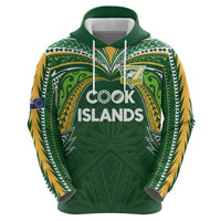 Custom Cook Islands Rugby League Zip Hoodie Tatau Tribal Motifs-Dark Green Color - Polynesian Pride