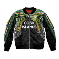 Custom Cook Islands Rugby League Bomber Jacket Tatau Tribal Motifs-Black Color LT03 Unisex Black - Polynesian Pride