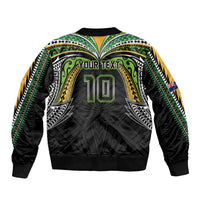 Custom Cook Islands Rugby League Bomber Jacket Tatau Tribal Motifs-Black Color LT03 - Polynesian Pride