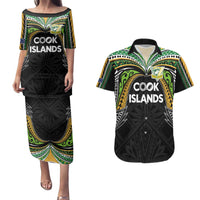 Custom Cook Islands Rugby League Couples Matching Puletasi and Hawaiian Shirt Tatau Tribal Motifs-Black Color - Polynesian Pride