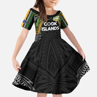 Custom Cook Islands Rugby League Family Matching Long Sleeve Bodycon Dress and Hawaiian Shirt Tatau Tribal Motifs-Black Color - Polynesian Pride