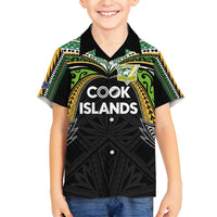 Custom Cook Islands Rugby League Family Matching Long Sleeve Bodycon Dress and Hawaiian Shirt Tatau Tribal Motifs-Black Color - Polynesian Pride