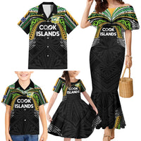 Custom Cook Islands Rugby League Family Matching Mermaid Dress and Hawaiian Shirt Tatau Tribal Motifs-Black Color - Polynesian Pride
