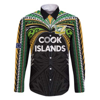 Custom Cook Islands Rugby League Family Matching Off The Shoulder Long Sleeve Dress and Hawaiian Shirt Tatau Tribal Motifs-Black Color - Polynesian Pride