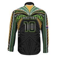 Custom Cook Islands Rugby League Family Matching Off Shoulder Maxi Dress and Hawaiian Shirt Tatau Tribal Motifs-Black Color - Polynesian Pride