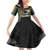 Custom Cook Islands Rugby League Family Matching Off Shoulder Short Dress and Hawaiian Shirt Tatau Tribal Motifs-Black Color - Polynesian Pride