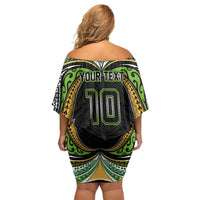 Custom Cook Islands Rugby League Family Matching Off Shoulder Short Dress and Hawaiian Shirt Tatau Tribal Motifs-Black Color - Polynesian Pride