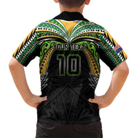 Custom Cook Islands Rugby League Family Matching Puletasi and Hawaiian Shirt Tatau Tribal Motifs-Black Color - Polynesian Pride