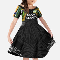 Custom Cook Islands Rugby League Kid Short Sleeve Dress Tatau Tribal Motifs-Black Color - Polynesian Pride