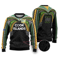 Custom Cook Islands Rugby League Ugly Christmas Sweater Tatau Tribal Motifs-Black Color - Polynesian Pride