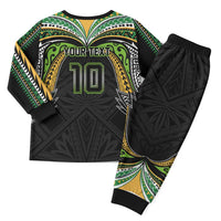 Custom Cook Islands Rugby League Christmas Pajama Set Tatau Tribal Motifs-Black Color - Polynesian Pride
