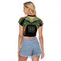 Custom Cook Islands Rugby League Raglan Cropped T Shirt Tatau Tribal Motifs-Black Color - Polynesian Pride