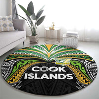 Cook Islands Rugby League Round Carpet Tatau Tribal Motifs-Black Color - Polynesian Pride
