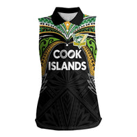 Custom Cook Islands Rugby League Women Sleeveless Polo Shirt Tatau Tribal Motifs-Black Color - Polynesian Pride