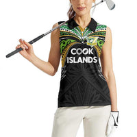 Custom Cook Islands Rugby League Women Sleeveless Polo Shirt Tatau Tribal Motifs-Black Color - Polynesian Pride
