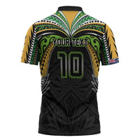 Custom Cook Islands Rugby League Zipper Polo Shirt Tatau Tribal Motifs-Black Color - Polynesian Pride