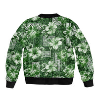 Hawaiian Quilt Pattern Bomber Jacket Hibiscus and Tribal Element Vintage Green Vibe LT03 - Polynesian Pride