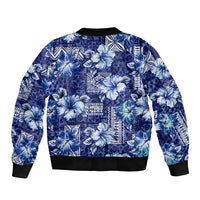 Hawaiian Quilt Pattern Bomber Jacket Hibiscus and Tribal Element Vintage Blue Vibe LT03 - Polynesian Pride