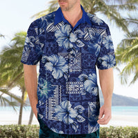 Hawaiian Quilt Pattern Hawaiian Shirt Hibiscus and Tribal Element Vintage Blue Vibe LT03 - Polynesian Pride