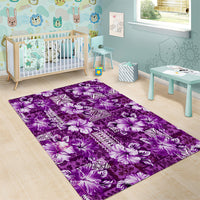 Hawaiian Quilt Pattern Area Rug Hibiscus and Tribal Element Vintage Purple Vibe LT03 - Polynesian Pride