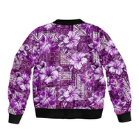 Hawaiian Quilt Pattern Bomber Jacket Hibiscus and Tribal Element Vintage Purple Vibe LT03 - Polynesian Pride